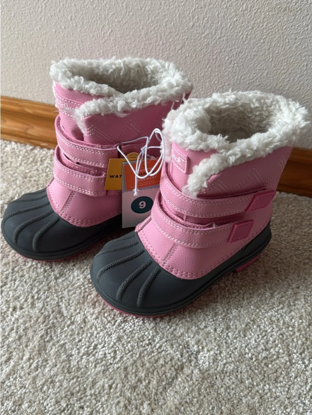 Cat & Jack Pink and Gray Kids Snow Boot with Faux Fur Cuff